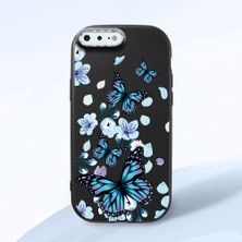 HONTINGA iPhone 8 Plus ile Uyumlu Kılıfı Kamera Korumalı Düşüme Önleyici Basitlik Siyah Yumuşak Silikon Telefon Kılıfı Mavi Kelebek Desenli K4-0230