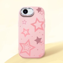 HONTINGA iPhone 16E ile Uyumlu Kılıfı Kamera Korumalı Düşüme Önleyici Basitlik Pembe Yumuşak Silikon Telefon Kılıfı Renkli Yıldızlar Desenli K4-0232