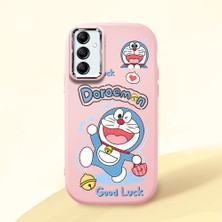 HONTINGA Samsung Galaxy A14 ile Uyumlu Kılıfı Kamera Korumalı Düşüme Önleyici Basitlik Pembe Yumuşak Silikon Telefon Kılıfı Doraemon Desenli K4-0251