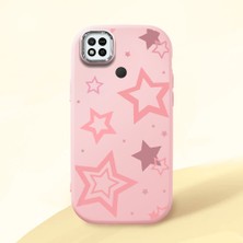 HONTINGA Redmi 9c ile Uyumlu Kılıfı Kamera Korumalı Düşüme Önleyici Basitlik Pembe Yumuşak Silikon Telefon Kılıfı Renkli Yıldızlar Desenli K4-0232