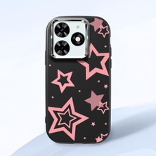 HONTINGA Tecno Spark 20C ile Uyumlu Kılıfı Kamera Korumalı Düşüme Önleyici Basitlik Siyah Yumuşak Silikon Telefon Kılıfı Renkli Yıldızlar Desenli K4-0232