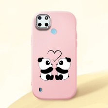 HONTINGA Realme C21Y ile Uyumlu Kılıfı Kamera Korumalı Düşüme Önleyici Basitlik Pembe Yumuşak Silikon Telefon Kılıfı Panda Desenli K4-0239