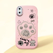 HONTINGA iPhone x ile Uyumlu Kılıfı Kamera Korumalı Düşüme Önleyici Basitlik Pembe Yumuşak Silikon Telefon Kılıfı Köpek Desenli K4-0233