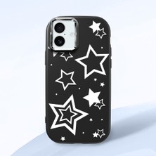 HONTINGA iPhone 16 Plus ile Uyumlu Kılıfı Kamera Korumalı Düşüme Önleyici Basitlik Siyah Yumuşak Silikon Telefon Kılıfı Siyah Yıldız Desenli K4-0245