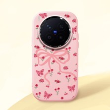 HONTINGA Vivo X300 Pro ile Uyumlu Kılıfı Kamera Korumalı Düşüme Önleyici Basitlik Pembe Yumuşak Silikon Telefon Kılıfı Fiyonk Desenli K4-0253