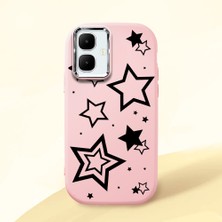 HONTINGA Infinix Smart 10 ile Uyumlu Kılıfı Kamera Korumalı Düşüme Önleyici Basitlik Pembe Yumuşak Silikon Telefon Kılıfı Siyah Yıldız Desenli K4-0245
