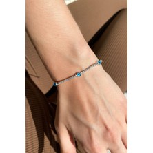 Spossy Silver Jewelry Nazar Cam Göz Zarif Su Yolu Bileklik