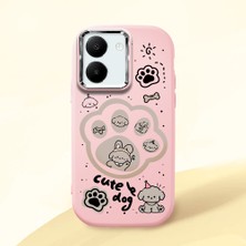 HONTINGA Vivo Y27 ile Uyumlu Kılıfı Kamera Korumalı Düşüme Önleyici Basitlik Pembe Yumuşak Silikon Telefon Kılıfı Köpek Desenli K4-0233