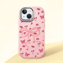 HONTINGA iPhone 13 Mini ile Uyumlu Kılıfı Kamera Korumalı Düşüme Önleyici Basitlik Pembe Yumuşak Silikon Telefon Kılıfı Fiyonk Desenli K4-0253