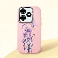 HONTINGA Infinix Smart 8 ile Uyumlu Kılıfı Kamera Korumalı Düşüme Önleyici Basitlik Pembe Yumuşak Silikon Telefon Kılıfı Mor Kelebek Desenli K4-0244