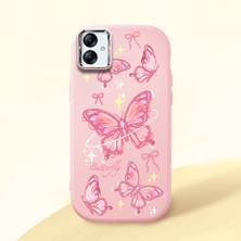 HONTINGA Samsung Galaxy A04E ile Uyumlu Kılıfı Kamera Korumalı Düşüme Önleyici Basitlik Pembe Yumuşak Silikon Telefon Kılıfı Pembe Kelebek Desenli K4-0256