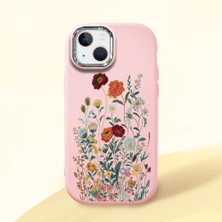 HONTINGA iPhone 15 Plus ile Uyumlu Kılıfı Kamera Korumalı Düşüme Önleyici Basitlik Pembe Yumuşak Silikon Telefon Kılıfı Çiçek Desenli K4-0242