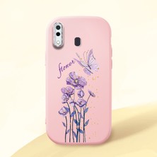 HONTINGA Samsung Galaxy A20 ile Uyumlu Kılıfı Kamera Korumalı Düşüme Önleyici Basitlik Pembe Yumuşak Silikon Telefon Kılıfı Mor Kelebek Desenli K4-0244