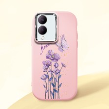 HONTINGA Vivo Y28 ile Uyumlu Kılıfı Kamera Korumalı Düşüme Önleyici Basitlik Pembe Yumuşak Silikon Telefon Kılıfı Mor Kelebek Desenli K4-0244