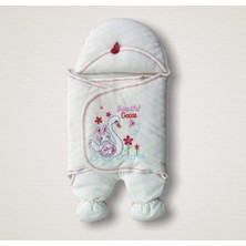 Akıllı Durak Yenidoğan Çiçekli Ördek Nakışlı Şapkalı Kız Bebek Ayaklı Kundak Bebek Battaniyesi