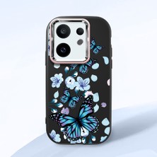 HONTINGA Vivo X200 Fe ile Uyumlu Kılıfı Kamera Korumalı Düşüme Önleyici Basitlik Siyah Yumuşak Silikon Telefon Kılıfı Mavi Kelebek Desenli K4-0230