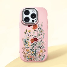 HONTINGA iPhone 15 Pro ile Uyumlu Kılıfı Kamera Korumalı Düşüme Önleyici Basitlik Pembe Yumuşak Silikon Telefon Kılıfı Çiçek Desenli K4-0242