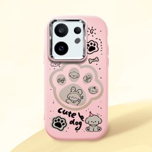 HONTINGA Vivo X200 Fe ile Uyumlu Kılıfı Kamera Korumalı Düşüme Önleyici Basitlik Pembe Yumuşak Silikon Telefon Kılıfı Köpek Desenli K4-0233