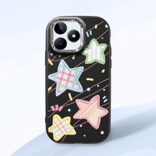 HONTINGA Realme C53 ile Uyumlu Kılıfı Kamera Korumalı Düşüme Önleyici Basitlik Siyah Yumuşak Silikon Telefon Kılıfı Renkli Yıldız Desenli K4-0247