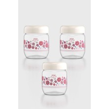 Renga Flora Desenli 425 ml 3'lü Cam Kavanoz Seti 132078 Bej