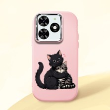 HONTINGA Tecno Spark 20C ile Uyumlu Kılıfı Kamera Korumalı Düşüme Önleyici Basitlik Pembe Yumuşak Silikon Telefon Kılıfı Kedi Desenli K4-0235