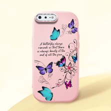 HONTINGA iPhone 8 Plus ile Uyumlu Kılıfı Kamera Korumalı Düşüme Önleyici Basitlik Pembe Yumuşak Silikon Telefon Kılıfı Kelebek Desenli K4-0243