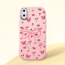 HONTINGA iPhone Xs ile Uyumlu Kılıfı Kamera Korumalı Düşüme Önleyici Basitlik Pembe Yumuşak Silikon Telefon Kılıfı Fiyonk Desenli K4-0253