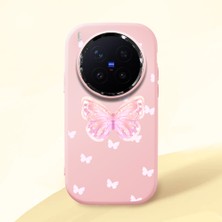 HONTINGA Vivo X300 Pro ile Uyumlu Kılıfı Kamera Korumalı Düşüme Önleyici Basitlik Pembe Yumuşak Silikon Telefon Kılıfı Kelebek Desenli K4-0260