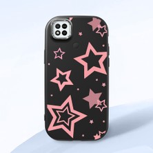 HONTINGA Redmi 10A ile Uyumlu Kılıfı Kamera Korumalı Düşüme Önleyici Basitlik Siyah Yumuşak Silikon Telefon Kılıfı Renkli Yıldızlar Desenli K4-0232