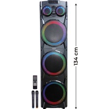 Avcı Teknoloji Market 100W Party Box Dev Ses Sistemi Çift Mikrofonlu Kumandalı Karaoke Bluetooth Hoparlör LED Işıklı