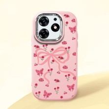 HONTINGA Tecno Spark 10 Pro ile Uyumlu Kılıfı Kamera Korumalı Düşüme Önleyici Basitlik Pembe Yumuşak Silikon Telefon Kılıfı Fiyonk Desenli K4-0253