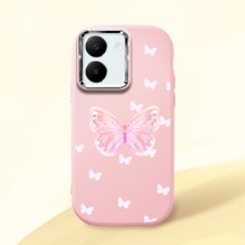 HONTINGA Vivo Y27 ile Uyumlu Kılıfı Kamera Korumalı Düşüme Önleyici Basitlik Pembe Yumuşak Silikon Telefon Kılıfı Kelebek Desenli K4-0260