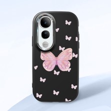 HONTINGA Vivo V50 Lite ile Uyumlu Kılıfı Kamera Korumalı Düşüme Önleyici Basitlik Siyah Yumuşak Silikon Telefon Kılıfı Kelebek Desenli K4-0260