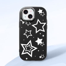 HONTINGA iPhone 15 ile Uyumlu Kılıfı Kamera Korumalı Düşüme Önleyici Basitlik Siyah Yumuşak Silikon Telefon Kılıfı Siyah Yıldız Desenli K4-0245