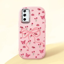 HONTINGA Samsung Galaxy S20 Fe ile Uyumlu Kılıfı Kamera Korumalı Düşüme Önleyici Basitlik Pembe Yumuşak Silikon Telefon Kılıfı Fiyonk Desenli K4-0253
