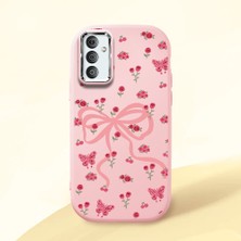 HONTINGA Samsung Galaxy M23 ile Uyumlu Kılıfı Kamera Korumalı Düşüme Önleyici Basitlik Pembe Yumuşak Silikon Telefon Kılıfı Fiyonk Desenli K4-0253