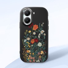 HONTINGA Poco X7 Pro ile Uyumlu Kılıfı Kamera Korumalı Düşüme Önleyici Basitlik Siyah Yumuşak Silikon Telefon Kılıfı Çiçek Desenli K4-0242