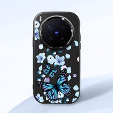 HONTINGA Vivo X300 Pro ile Uyumlu Kılıfı Kamera Korumalı Düşüme Önleyici Basitlik Siyah Yumuşak Silikon Telefon Kılıfı Mavi Kelebek Desenli K4-0230