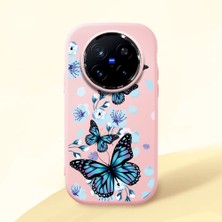 HONTINGA Vivo X200 Pro ile Uyumlu Kılıfı Kamera Korumalı Düşüme Önleyici Basitlik Pembe Yumuşak Silikon Telefon Kılıfı Mavi Kelebek Desenli K4-0230