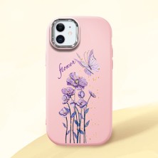 HONTINGA iPhone 11 ile Uyumlu Kılıfı Kamera Korumalı Düşüme Önleyici Basitlik Pembe Yumuşak Silikon Telefon Kılıfı Mor Kelebek Desenli K4-0244