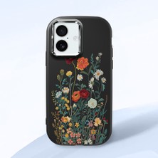 HONTINGA iPhone 16 ile Uyumlu Kılıfı Kamera Korumalı Düşüme Önleyici Basitlik Siyah Yumuşak Silikon Telefon Kılıfı Çiçek Desenli K4-0242