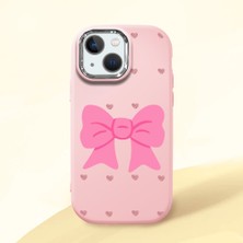 HONTINGA iPhone 13 Mini ile Uyumlu Kılıfı Kamera Korumalı Düşüme Önleyici Basitlik Pembe Yumuşak Silikon Telefon Kılıfı Fiyonk Desenli K4-0259