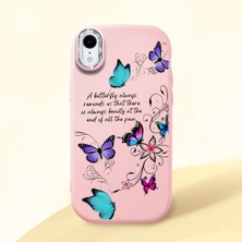 HONTINGA iPhone Xr ile Uyumlu Kılıfı Kamera Korumalı Düşüme Önleyici Basitlik Pembe Yumuşak Silikon Telefon Kılıfı Kelebek Desenli K4-0243