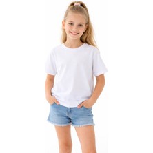 Rapapa Kız Çocuk Basic Beyaz Oversize Tişört – 59266