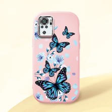 HONTINGA Xiaomi Redmi Note 10 4g ile Uyumlu Kılıfı Kamera Korumalı Düşüme Önleyici Basitlik Pembe Yumuşak Silikon Telefon Kılıfı Mavi Kelebek Desenli K4-0230