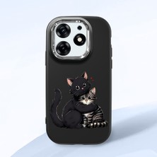 HONTINGA Tecno Spark 10 Pro ile Uyumlu Kılıfı Kamera Korumalı Düşüme Önleyici Basitlik Siyah Yumuşak Silikon Telefon Kılıfı Kedi Desenli K4-0235