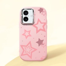 HONTINGA iPhone 16 ile Uyumlu Kılıfı Kamera Korumalı Düşüme Önleyici Basitlik Pembe Yumuşak Silikon Telefon Kılıfı Renkli Yıldızlar Desenli K4-0232