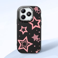 HONTINGA Realme C63 ile Uyumlu Kılıfı Kamera Korumalı Düşüme Önleyici Basitlik Siyah Yumuşak Silikon Telefon Kılıfı Renkli Yıldızlar Desenli K4-0232
