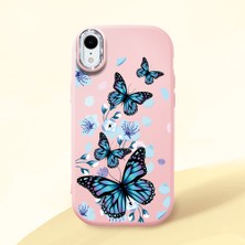 HONTINGA iPhone Xr ile Uyumlu Kılıfı Kamera Korumalı Düşüme Önleyici Basitlik Pembe Yumuşak Silikon Telefon Kılıfı Mavi Kelebek Desenli K4-0230