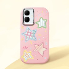 HONTINGA Infinix Smart 10 ile Uyumlu Kılıfı Kamera Korumalı Düşüme Önleyici Basitlik Pembe Yumuşak Silikon Telefon Kılıfı Renkli Yıldız Desenli K4-0247